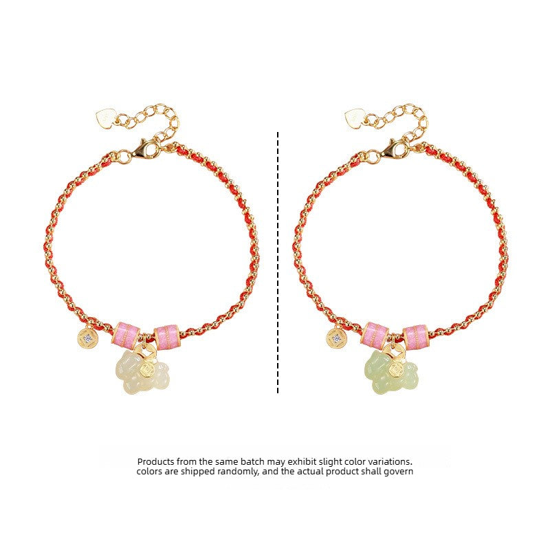 chinese zodiac horse s925 silver jade charm red string  bracelet - star8s