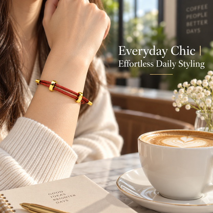 Adjustable Red Multi-Strand Steel Cable Bracelet for Men and Women, Minimalist Wire Rope Wristband with Gold-Color Slider Clasps, 9.5 Inch Maximum Length, Lightweight Modern Layering Accessory for Everyday Wear, Casual Gift for Him or Her