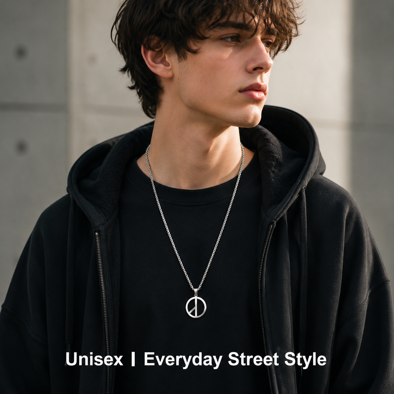 men's peace sign pendant necklace stainless steel box chain hip hop streetwear vintage anti-war symbol charm pendant jewelry gift for men women unisex