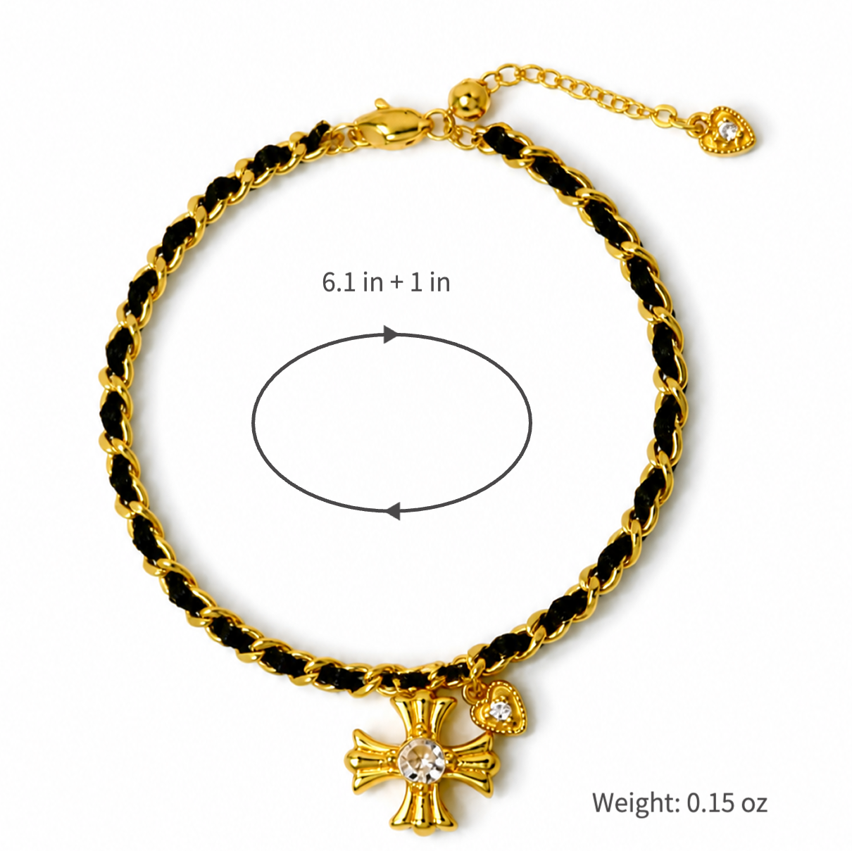 gold tone cross woven chain bracelet for women interwoven black thread braided cord gothic cross charm bracelet adjustable luxury aesthetic fashion jewelry gift
