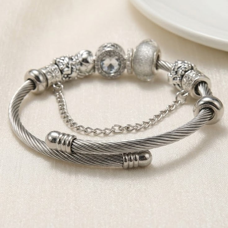 heart charm bracelet for women white cupid heart charm bangle stainless steel snake chain bracelet with angel wings crystal resin beads fairycore aesthetic jewelry gift for her