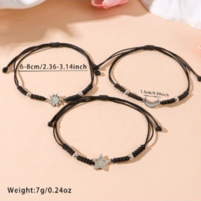 Matching Universe Promise Bracelets Pack Handcrafted Braided Macramé Wish Wristband Set with Sun Moon Star Charms Cute Relationship Gift for Couples BFF Sisters