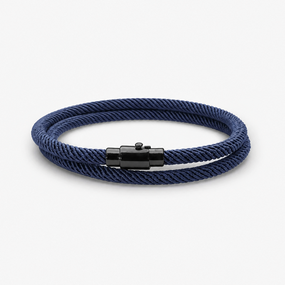 men's double wrap bracelet navy blue milan rope cord wristband matte black alloy magnetic clasp unisex minimalist surf beach nautical jewelry layering cuff