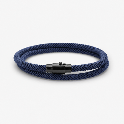 Men's Double Wrap Bracelet Navy Blue Milan Rope Cord Wristband Matte Black Alloy Magnetic Clasp Unisex Minimalist Surf Beach Nautical Jewelry Layering Cuff