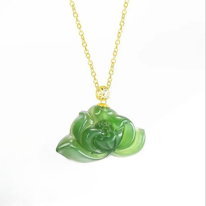 Spinach Green Hetian Lotus Jade Necklace