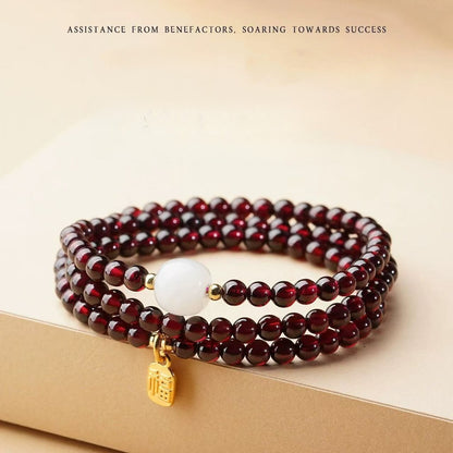 Garnet Jade Beaded Bracelet for Women | Vintage Design with White Jade & Golden Charm - STAR8S