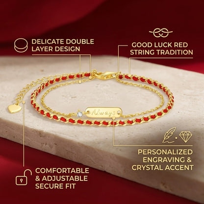 Double Layer Red String Gold Chain Bracelet for Women Good Luck Kabbalah Protection Amulet Neo-Chinese Interwoven Braided Cord Minimalist Jewelry Gift For Her