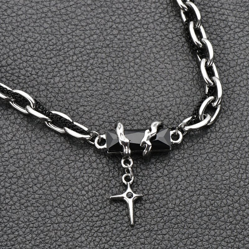 titanium steel black cubic zirconia cross chain bracelet for men women layered cable curb link wristband gothic punk cross charm jewelry eboy egirl y2k aesthetic gift