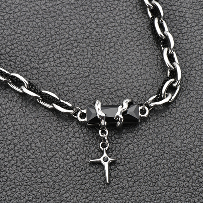 Titanium Steel Black Cubic Zirconia Cross Chain Bracelet for Men Women Layered Cable Curb Link Wristband Gothic Punk Cross Charm Jewelry Eboy Egirl Y2K Aesthetic Gift