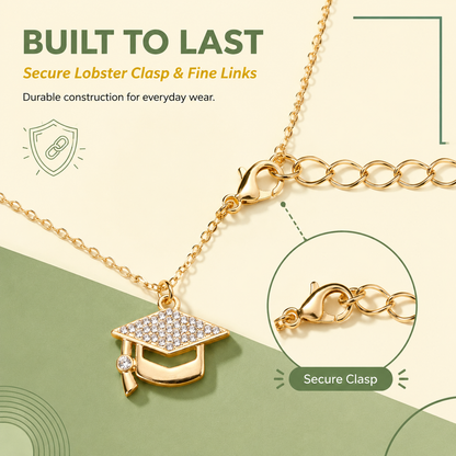 Trendy Rhinestone Graduation Cap Pendant Necklace for Women Girls Gold Plated Class of 2026 Doctoral Mortarboard Charm Choker Chain Memorial Jewelry Gift with Inspirational Card Going Places