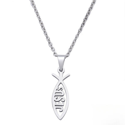 Stainless Steel Jesus Fish Pendant Necklace for Women Men Ichthys Christian Necklace Religious Faith Jewelry Gift Titanium Steel Holy Symbol O-Chain Choker Comfort Fit Silver Tone