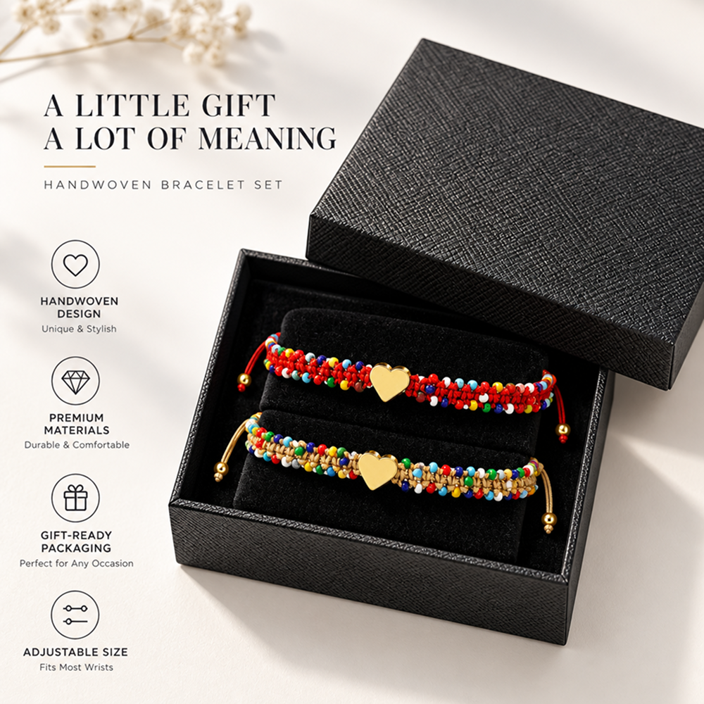 handwoven beaded heart bracelet for women, multicolor beads and gold-tone heart centerpiece, adjustable sliding knot cord closure, sweet boho style with decorative beaded edges and dangling cord ends, everyday jewelry for birthdays and friendship gif