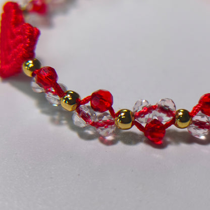 Handmade Red String Bracelet for Women Girlfriend Couples Matching Woven Macrame Heart Charm Bracelet Crystal Beaded Adjustable Rope Anniversary Valentine's Day Romantic Love Jewelry Gift with Card