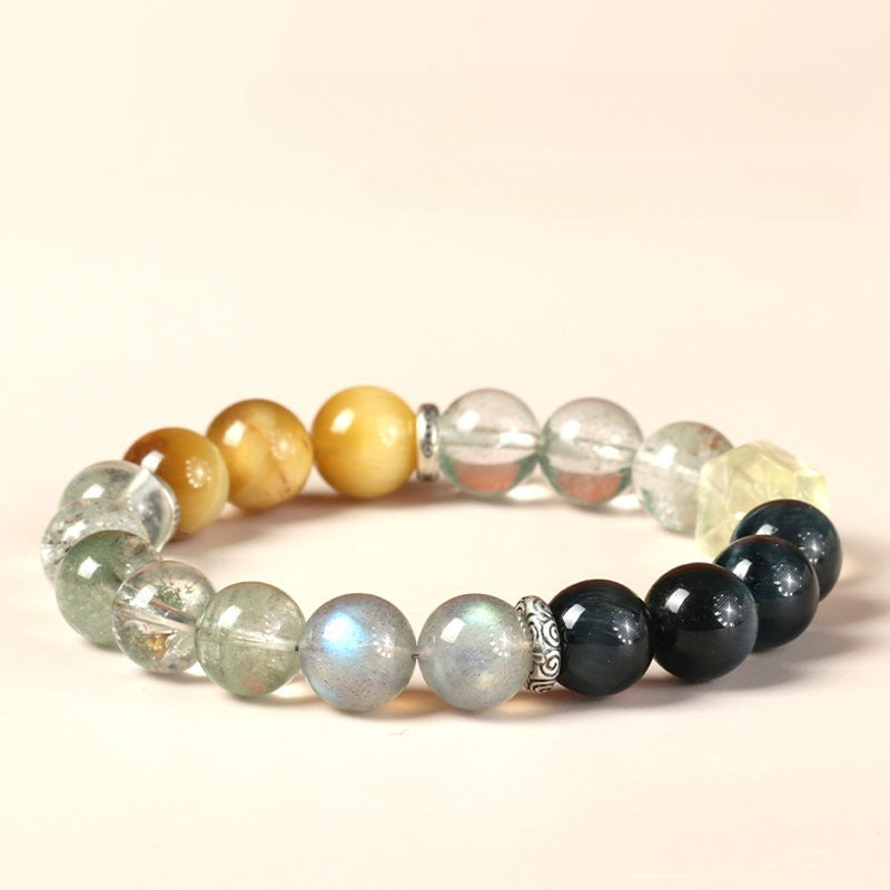 wealth green ghost crystal bracelet with yellow quartz & tiger eye | unique women’s energy bracelet