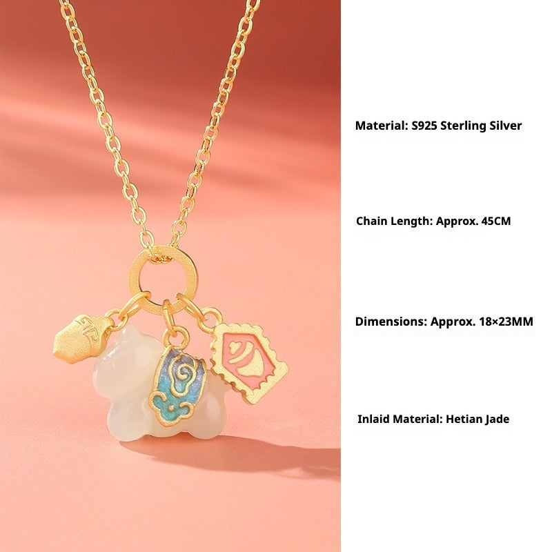Chinese Zodiac Horse Enamel Jade Necklace S925 Silver Lucky – STAR8S