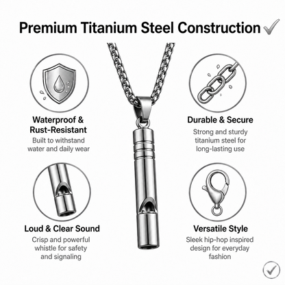 Titanium Steel Functional Whistle Pendant Necklace for Men Women Unisex Silver Color Cylindrical Creative Whistle Streetwear Hip Hop High Street Heavy Duty Long Box Chain Necklaces