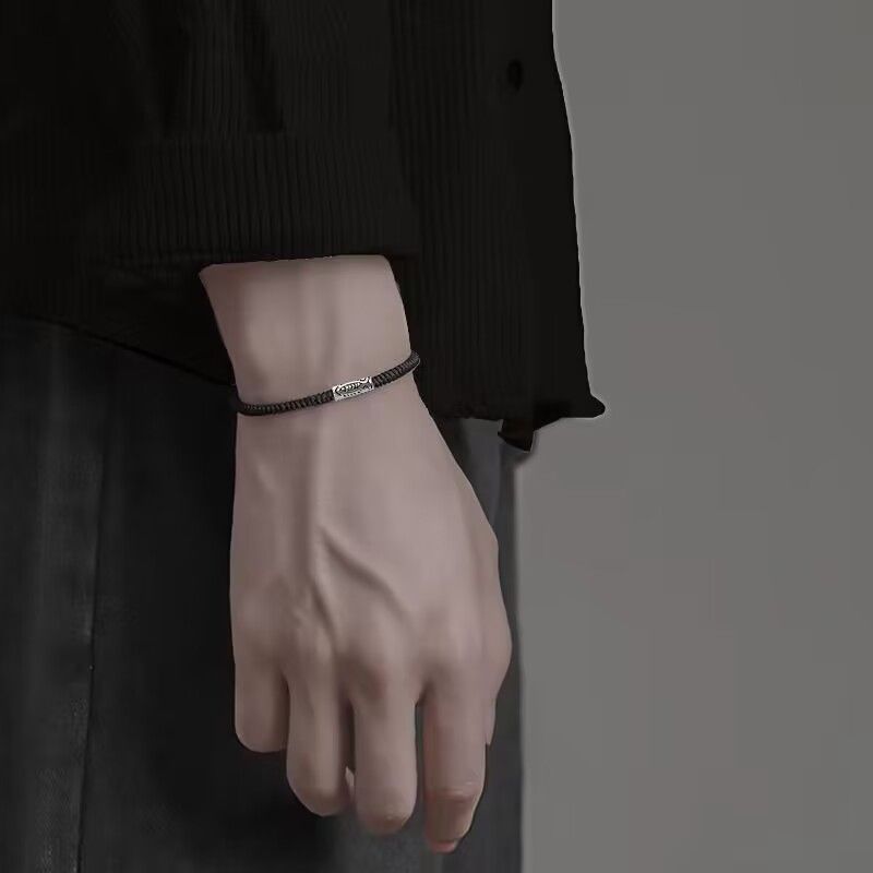 koi schwarzes string-armband | geflochtenes fisch-glücksbringer-armband für herren