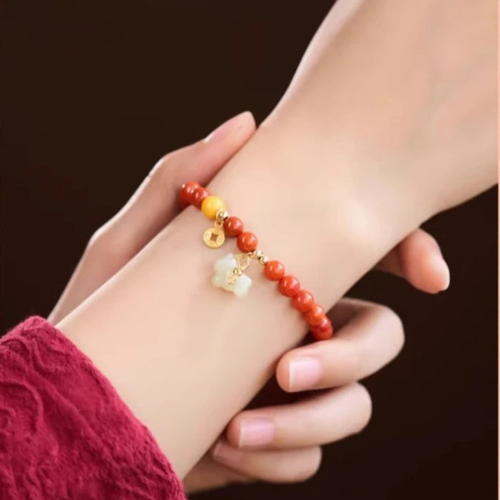 red agate chinese zodiac horse beaded bracelet