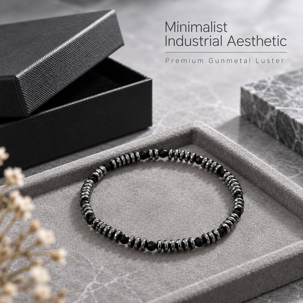 men's black heidan stone beaded bracelet with disc spacers and faceted beads