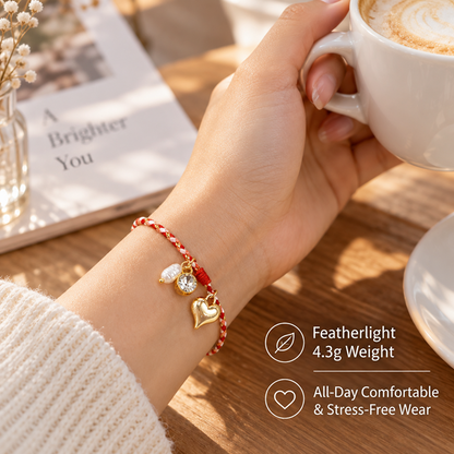 Adjustable Braided Cord Bracelet with Gold-Tone Heart Charm and Sliding Knot