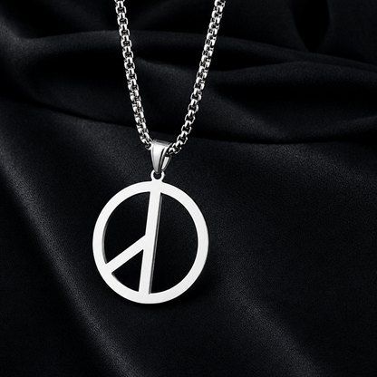 Men's Peace Sign Pendant Necklace Stainless Steel Box Chain Hip Hop Streetwear Vintage Anti-War Symbol Charm Pendant Jewelry Gift for Men Women Unisex