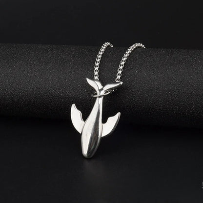 Titanium Steel Whale Fall Pendant Necklace for Men Unisex Vintage Silver Humpback Whale Tail Charm Long Box Chain Sweater Necklace Hip Hop Streetwear Minimalist Ocean Jewelry Aesthetic Gift 27.5 Inches