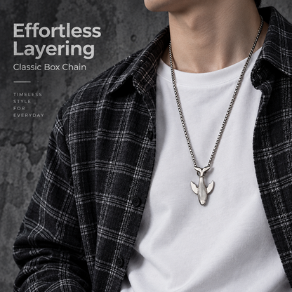 Titanium Steel Whale Fall Pendant Necklace for Men Unisex Vintage Silver Humpback Whale Tail Charm Long Box Chain Sweater Necklace Hip Hop Streetwear Minimalist Ocean Jewelry Aesthetic Gift 27.5 Inches