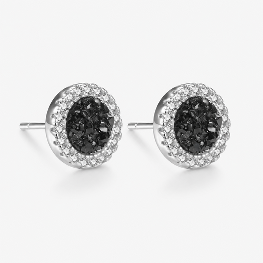 Men's Black Druzy Stud Earrings Titanium Steel Non Tarnish Fake Gauge Bling Crystal Halo Round Earrings Punk Gothic Hip Hop Ear Studs Streetwear Jewelry Accessories Gift for Men Boyfriend Silver Color