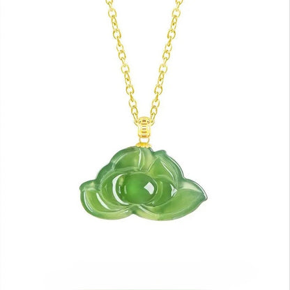 Spinach Green Hetian Lotus Jade Necklace