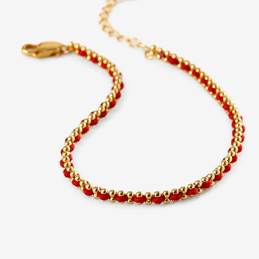 Boho Red String Bracelet - Lucky Gold Bead Rope Gift for Women, Handcrafted Minimalist Design, Adjustable Lobster Clasp, Perfect for Daily Wear & Special Occasions
