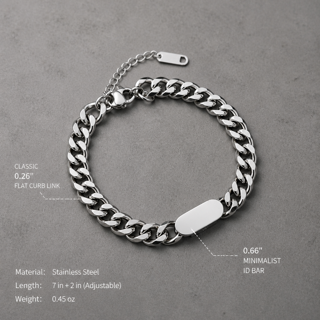 unisex stainless steel cuban link id bracelet, adjustable 7-9 inch chain bracelet
