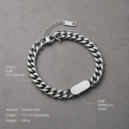 Unisex Stainless Steel Cuban Link ID Bracelet, Adjustable 7-9 Inch Chain Bracelet