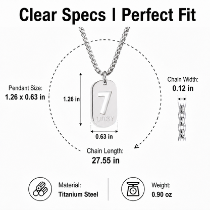 Lucky Number 7 Pendant Necklace for Men Women Premium Titanium Steel Dog Tag Nameplate Hip Hop Punk Streetwear Jewelry Long Box Chain Sweater Necklace Gift