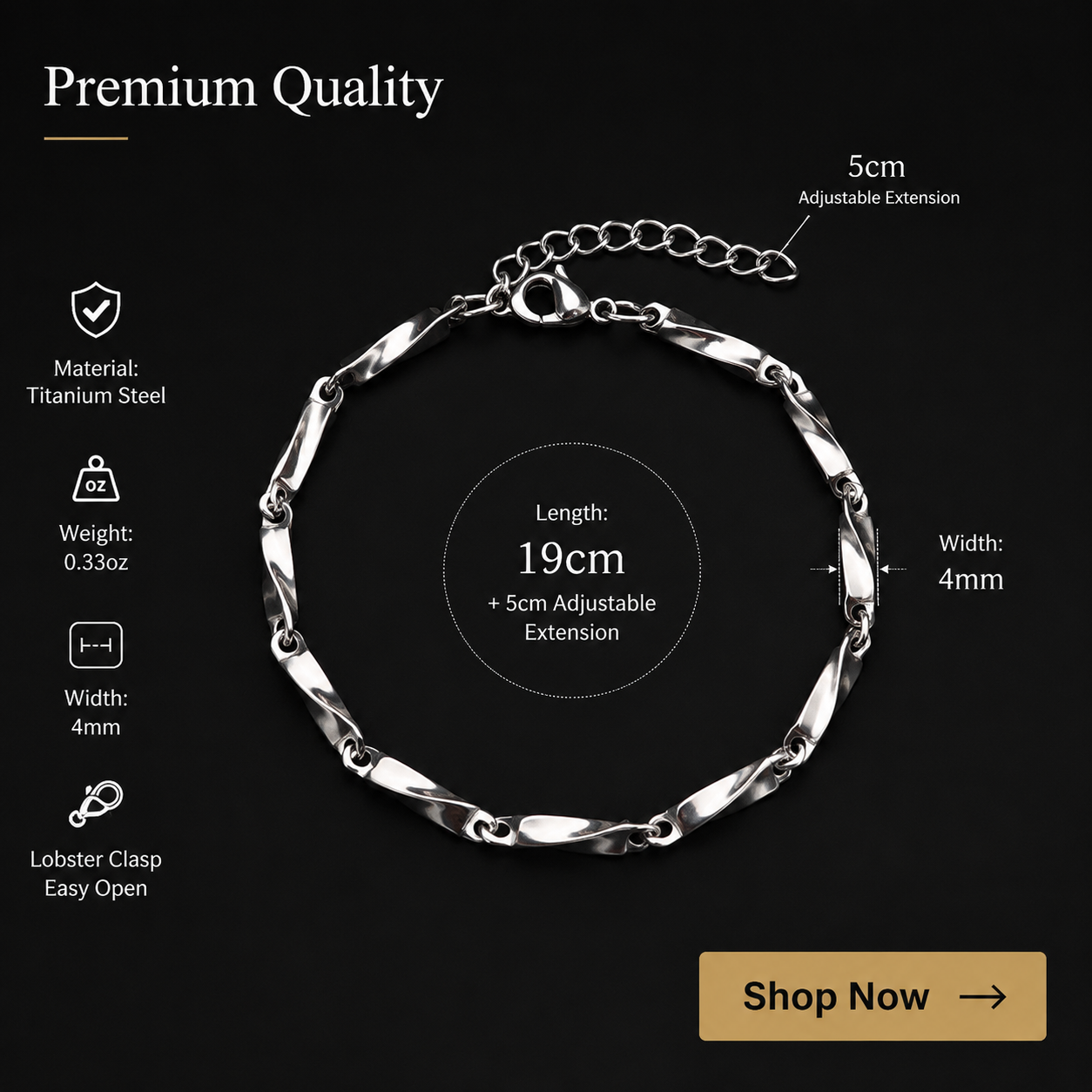 titanium steel mobius twisted link bracelet for men women unisex minimalist silver color geometric curb chain bracelet hip hop streetwear waterproof fashion jewelry