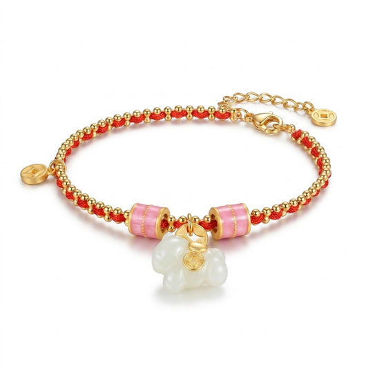 Chinese Zodiac Horse S925 Silver Jade Charm Red String  Bracelet