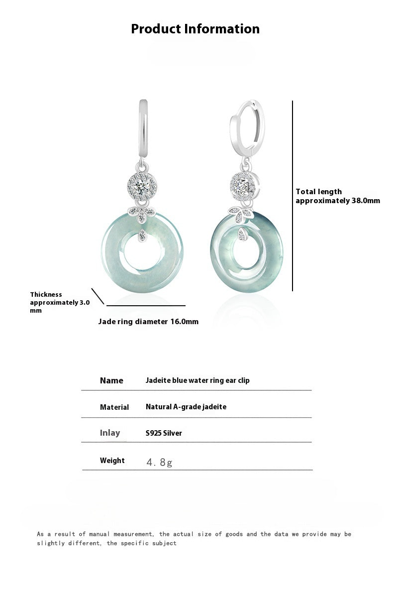 natural hetian jade blue water hoop earrings – ice seed jade with s925 silver