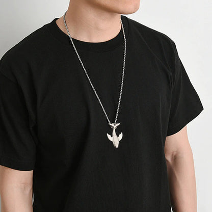 Titanium Steel Whale Fall Pendant Necklace for Men Unisex Vintage Silver Humpback Whale Tail Charm Long Box Chain Sweater Necklace Hip Hop Streetwear Minimalist Ocean Jewelry Aesthetic Gift 27.5 Inches