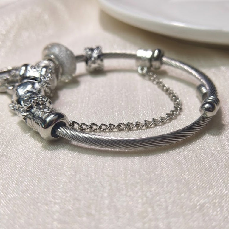 heart charm bracelet for women white cupid heart charm bangle stainless steel snake chain bracelet with angel wings crystal resin beads fairycore aesthetic jewelry gift for her