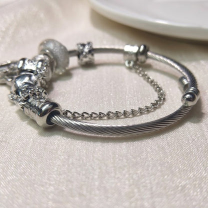 Heart Charm Bracelet for Women White Cupid Heart Charm Bangle Stainless Steel Snake Chain Bracelet with Angel Wings Crystal Resin Beads Fairycore Aesthetic Jewelry Gift for Her