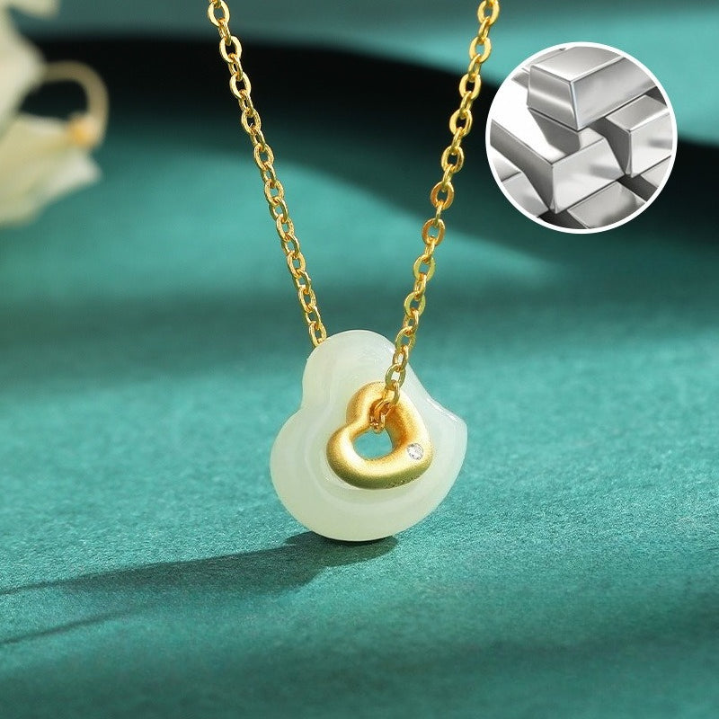 hetian jade heart necklace - s925 sterling silver romantic gift star8s