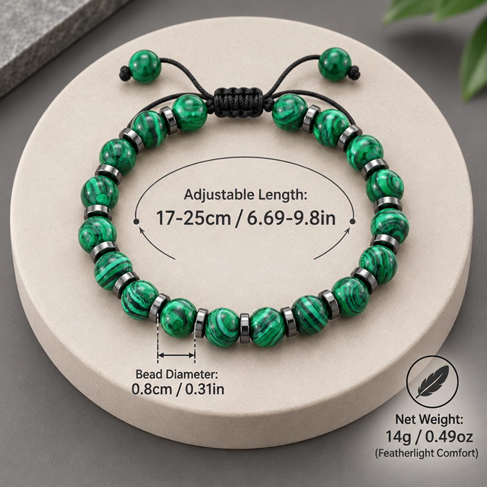 unisex green striped bead adjustable woven cord bracelet