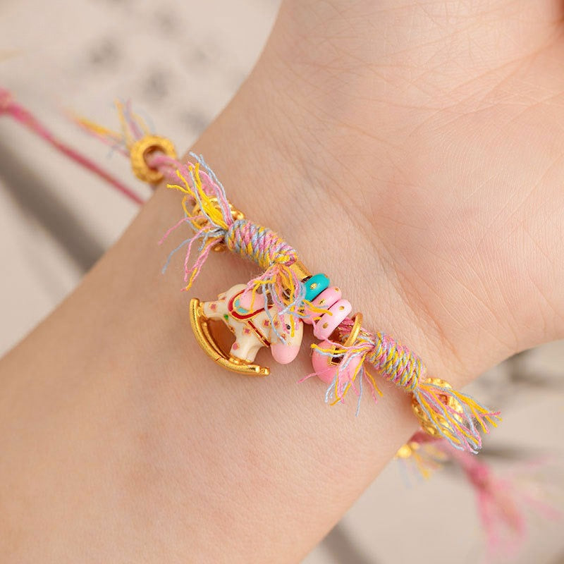 chinese zodiac horse bracelet – handmade pink red string cartoon horse charm - star8s