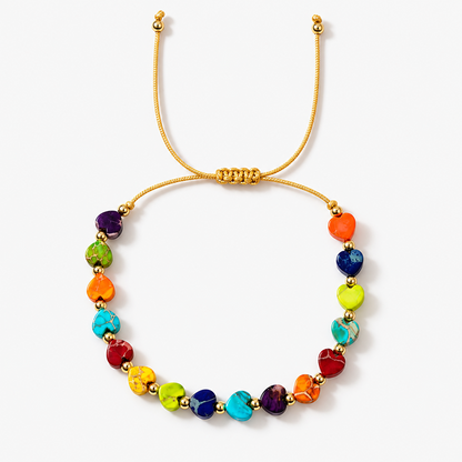 Adjustable Rainbow Heart Bead Cord Bracelet with Gold-Tone Accents