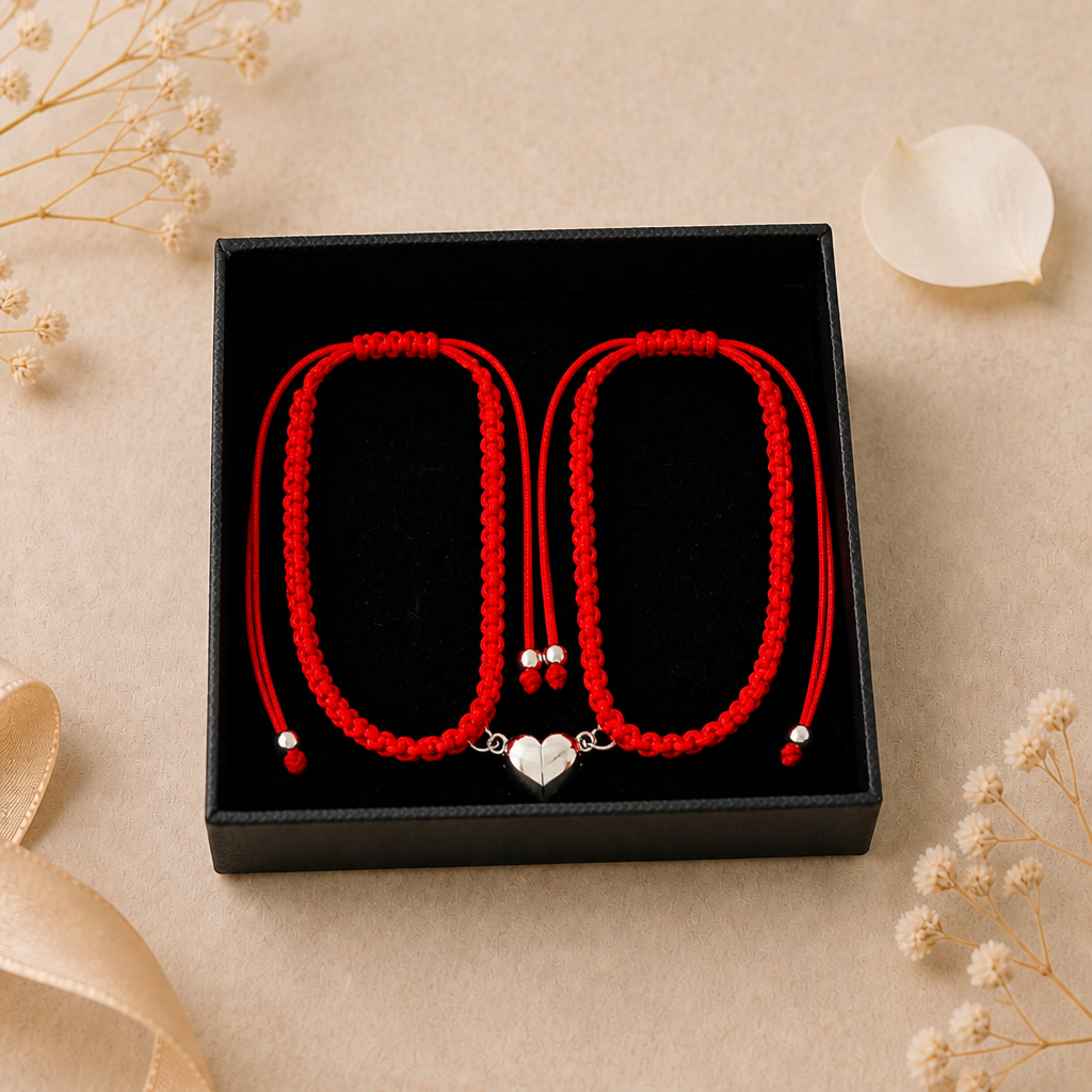 eternal connection magnetic heart bracelets - hand-woven red string of fate matching jewelry for couples and best friends - adjustable fit symbolizing unity