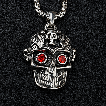 Men's Punk Skull Pendant Necklace with Red Rhinestone Eyes Stainless Steel Box Chain Hip Hop Streetwear Gothic Biker Skull Jewelry Heavy Duty Stainless Steel Pendant for Men