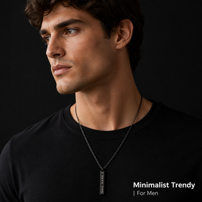 Romantic Engraved Vertical Bar Pendant Necklace for Men Women Black Stainless Steel I Love You Forever & Always Cuboid Stick Charm Minimalist Layering Cable Chain Trendy Couples Relationship Promise Anniversary Gift 20.4" 10g