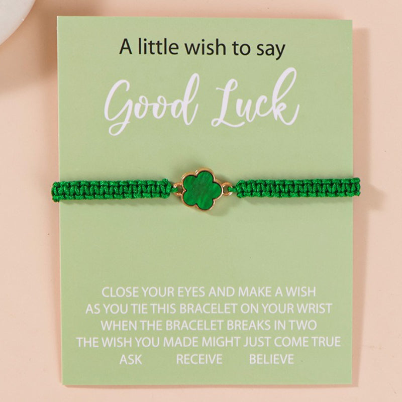 lucky five leaf clover wish bracelet for women teen girls emerald green adjustable hand woven string bracelet extra fortune blessing jewelry gift with card