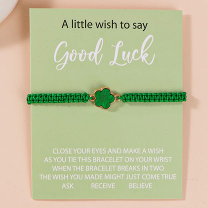 Lucky Five Leaf Clover Wish Bracelet for Women Teen Girls Emerald Green Adjustable Hand Woven String Bracelet Extra Fortune Blessing Jewelry Gift with Card
