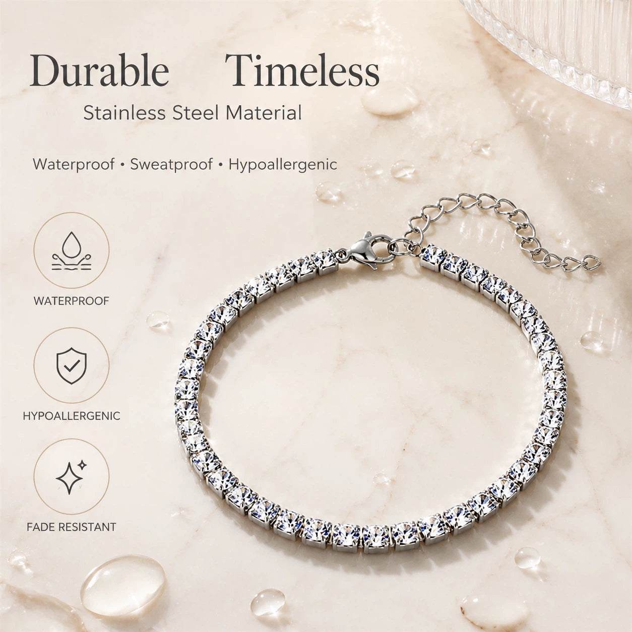 sparkling square rhinestone tennis bracelet for women stainless steel silver tone cubic zirconia style adjustable claw link chain bracelet jewelry gift