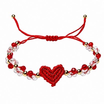 Handwoven Red Heart Macrame Bracelet for Women – Adjustable Bead Gift